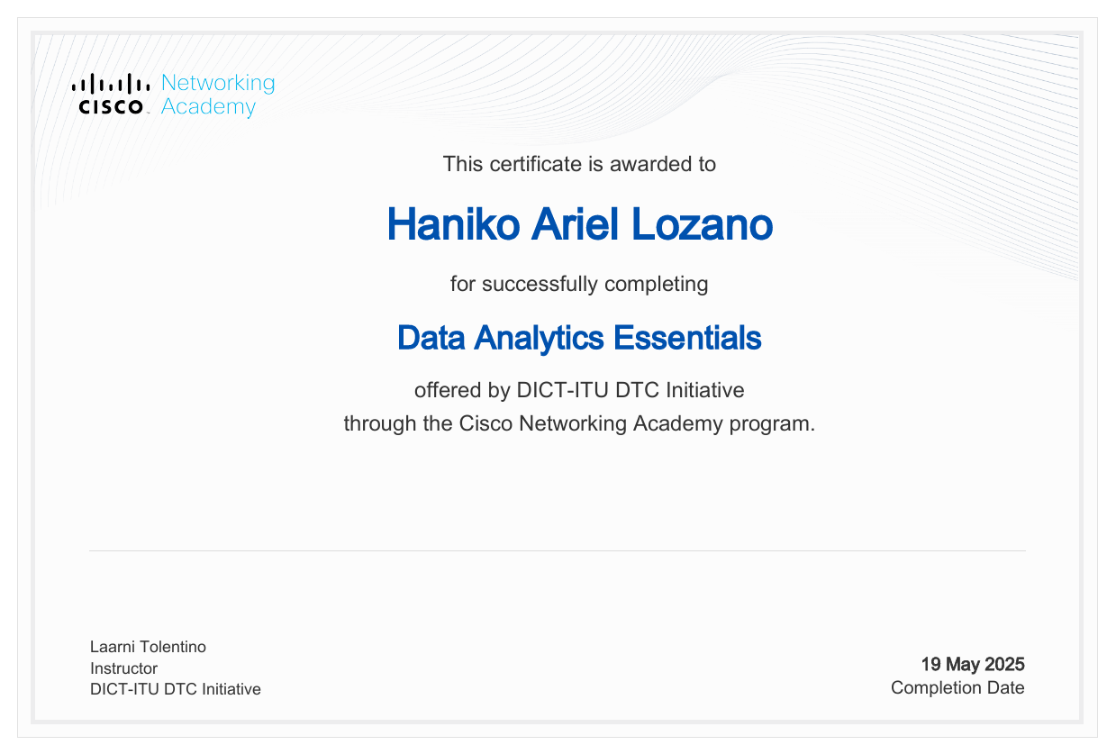 Data Analytics Essentials certificate