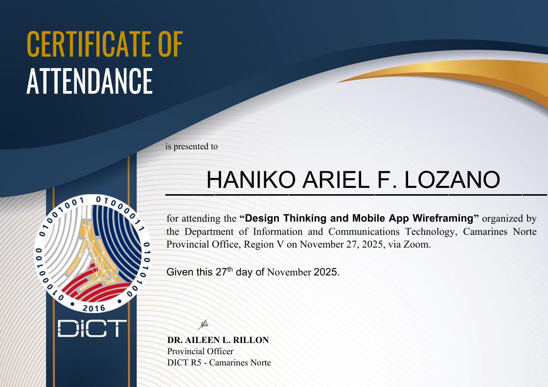 Design Thinking and Mobile App Wireframing certificate