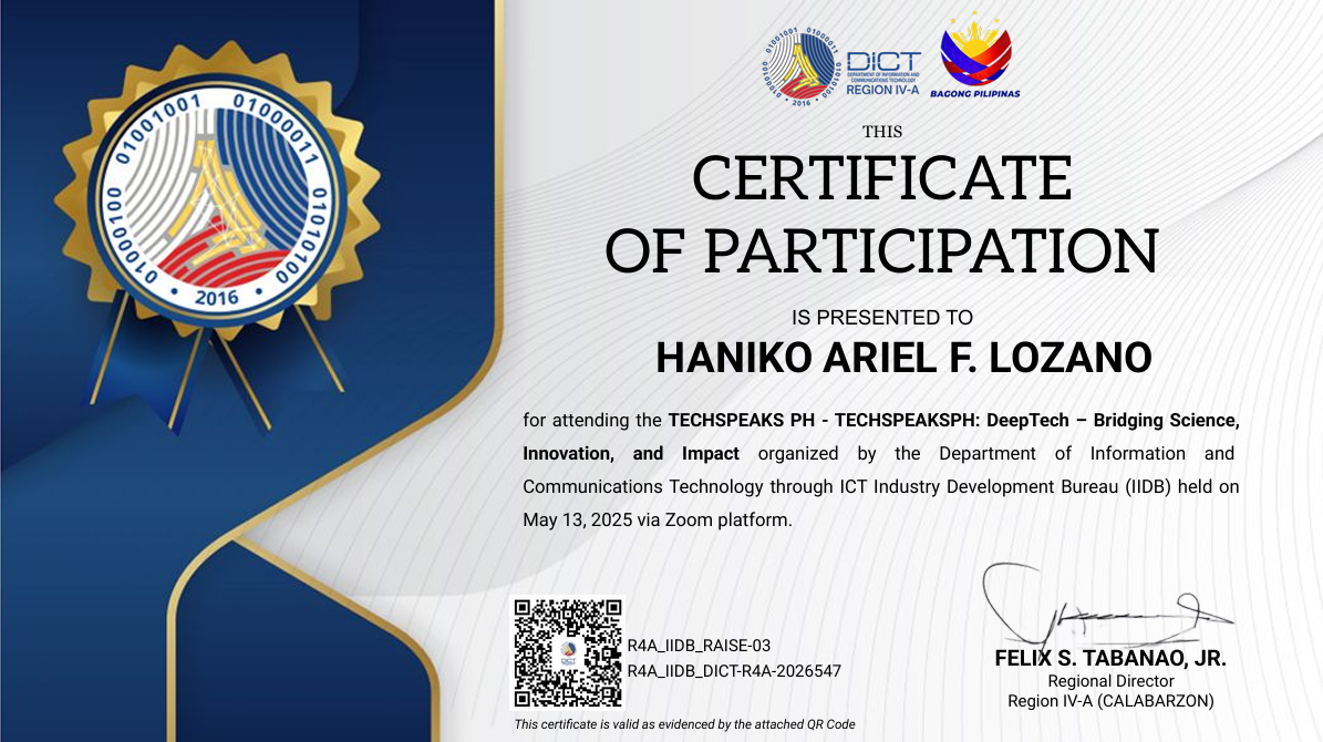 TechSpeaksPH DeepTech certificate